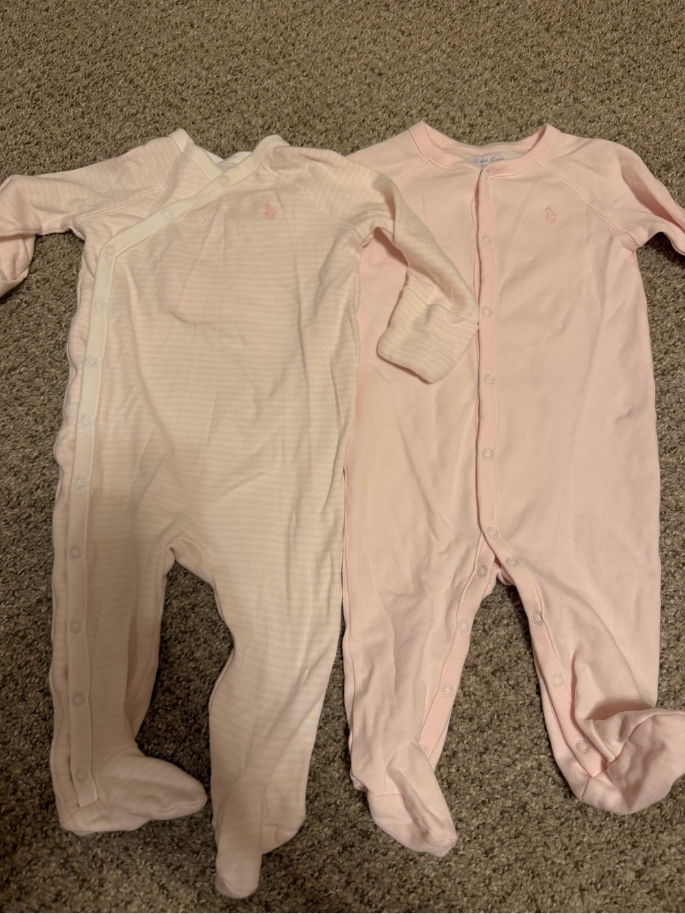 Ralph Lauren Baby Pink Footed One-Piece Sleepers - Set of 2